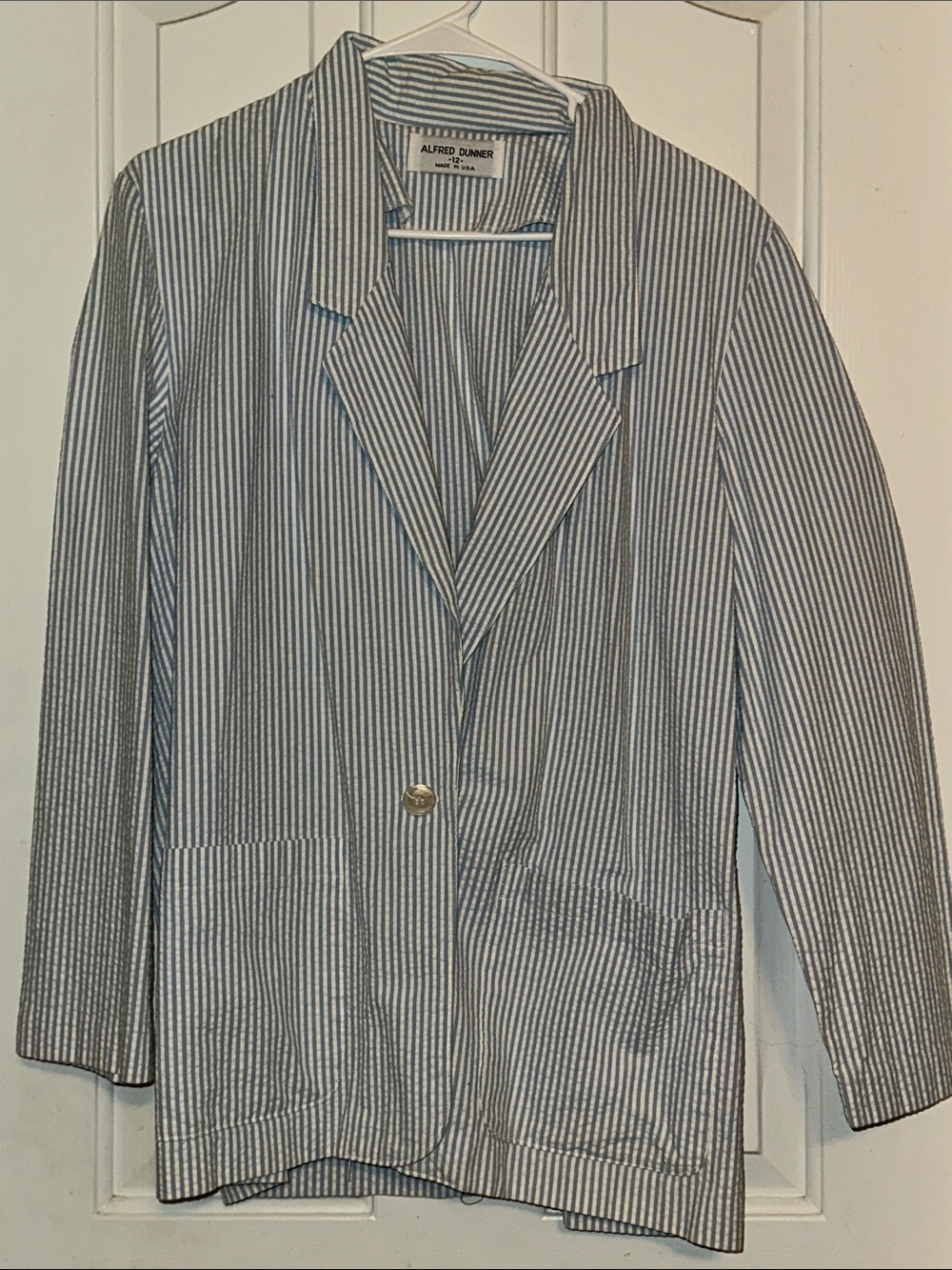 Alfred Dunner Blue & White Pinstripe Single-Button Blazer